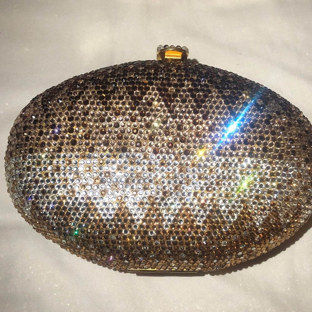 Hand made Swarovski clutch bag crystals Oval Gold bronze Evening bag purse